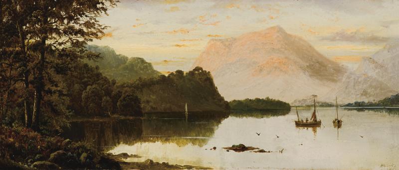 Haughton Forrest - A Wooded Lake Landscape (also known as Lake Scene with Fishing Boats)