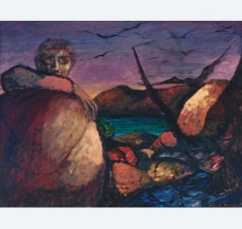 RUSSELL DRYSDALE (1912-1981), <i>Dawn Flight, Bass Strait</i> 1961. Sold for $319,091 including buyer's premium.