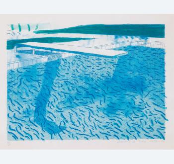 DAVID HOCKNEY, born 1927, <I>Lithograph of Water Made of Thick and Thin Lines and Two Light Blue Washes</I> 1978-80. Sold for $184,091 including buyer's premium.
