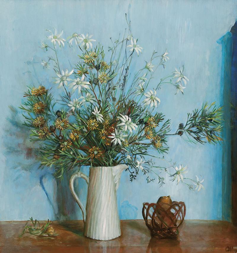 MARGARET OLLEY - Flannel and Wild Flowers in a White Vase