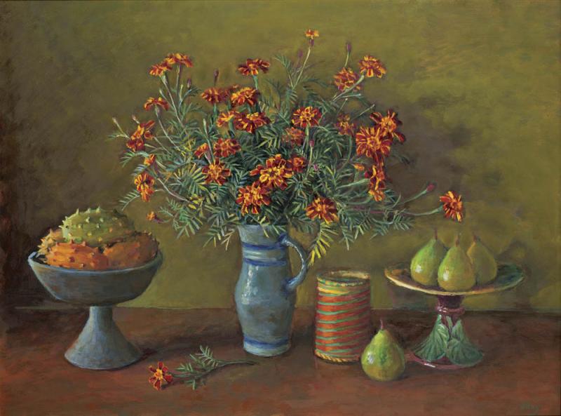 MARGARET OLLEY - Untitled (Still Life with Flowers and Fruit)