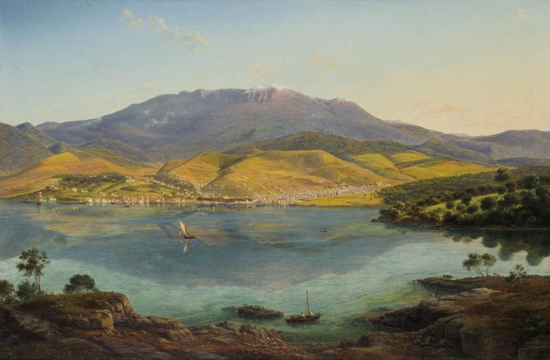 EUGENE VON GUERARD - View of Hobart Town, with Mount Wellington in the Background