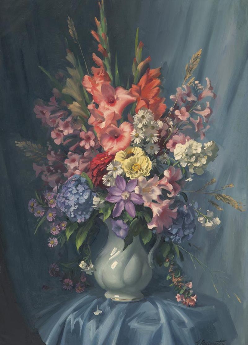 ERNEST BUCKMASTER - Mixed Flowers in a White Jug