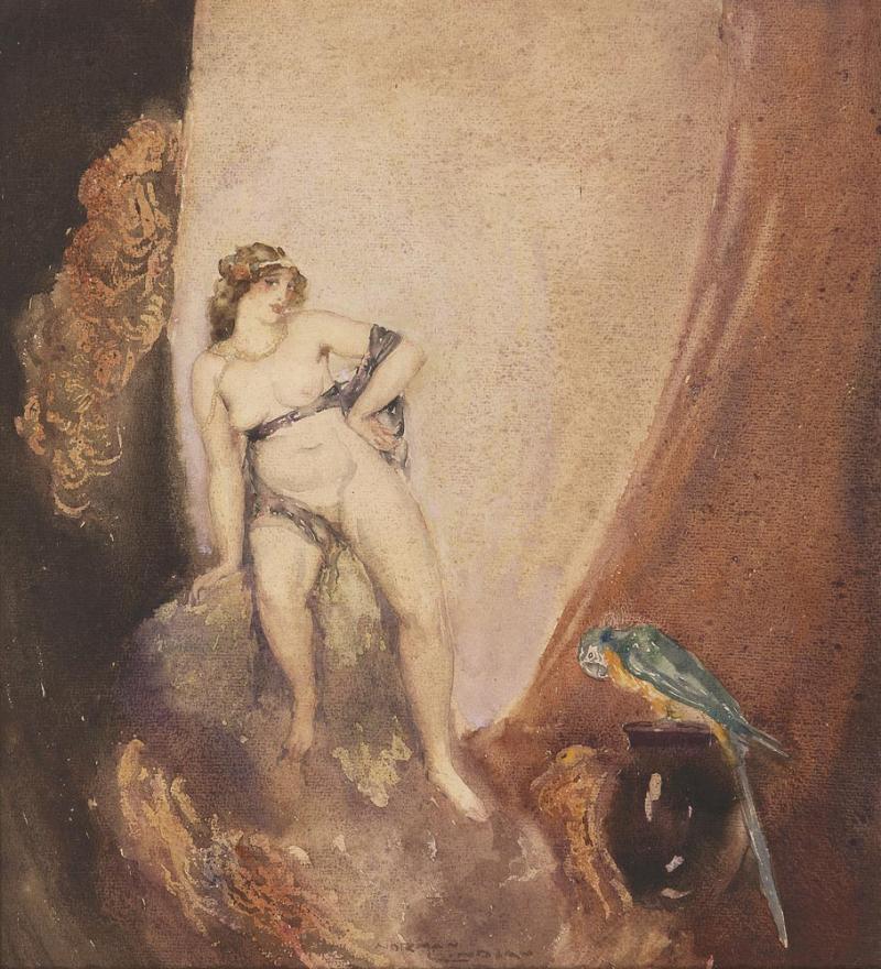 NORMAN LINDSAY - Lady and Parrot