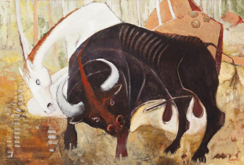 Clifton Pugh - A Black Bull & White Horse