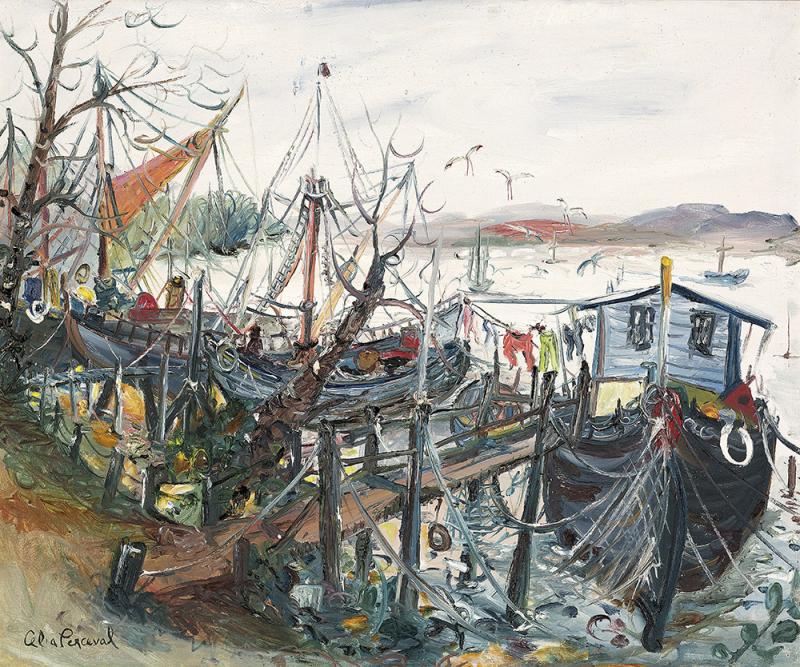 Celia Perceval - House Boats at Pin-Mill