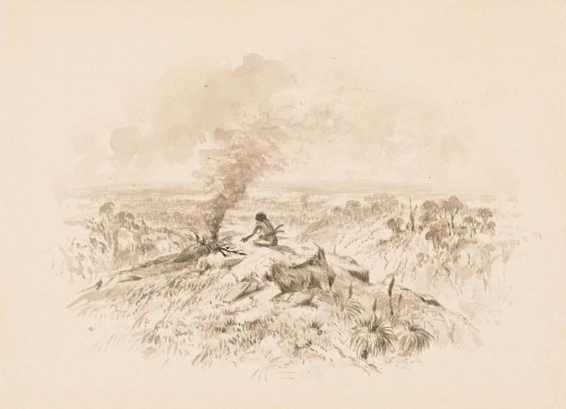 Thomas Balcombe - Untitled (Aborigine Tending Campfire)