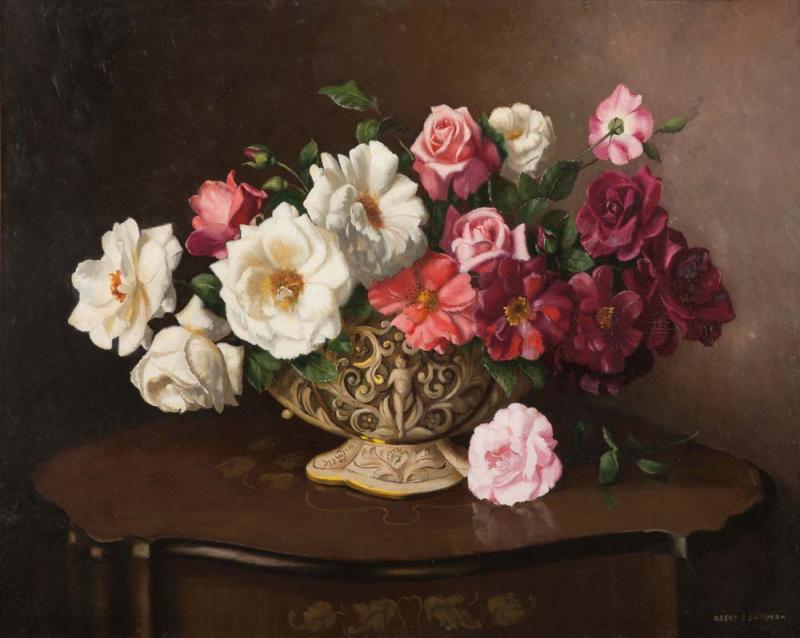 Albert Sherman - Still Life with Roses & Magnolia
