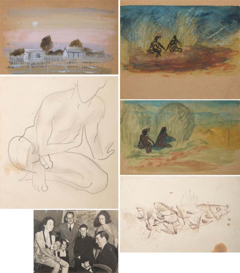 William Dobell - Group of Five Sketches & One Photograph (Dobell appearing on the radio program, Quiz Kid in 1946)