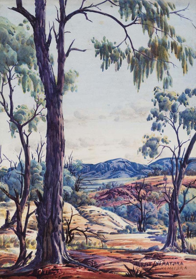 Albert Namatjira - Landscape with Eucalypt Tree