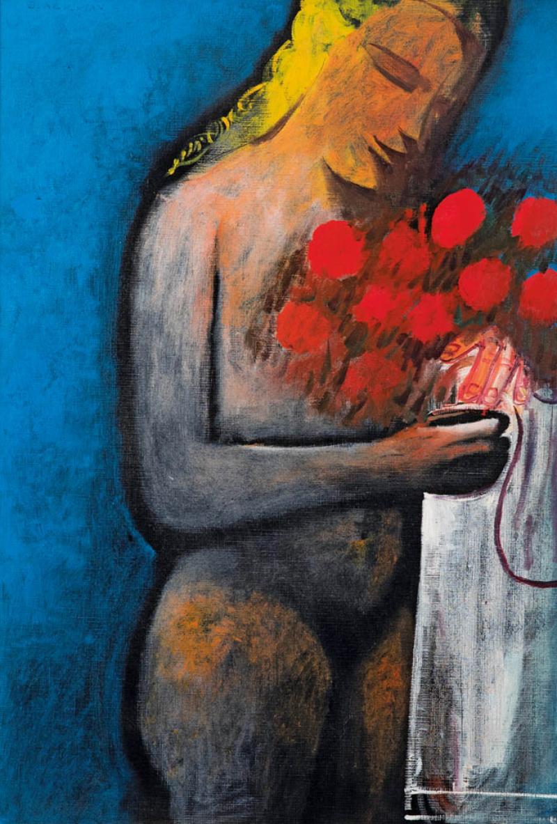 Charles Blackman - Nude with Flowers