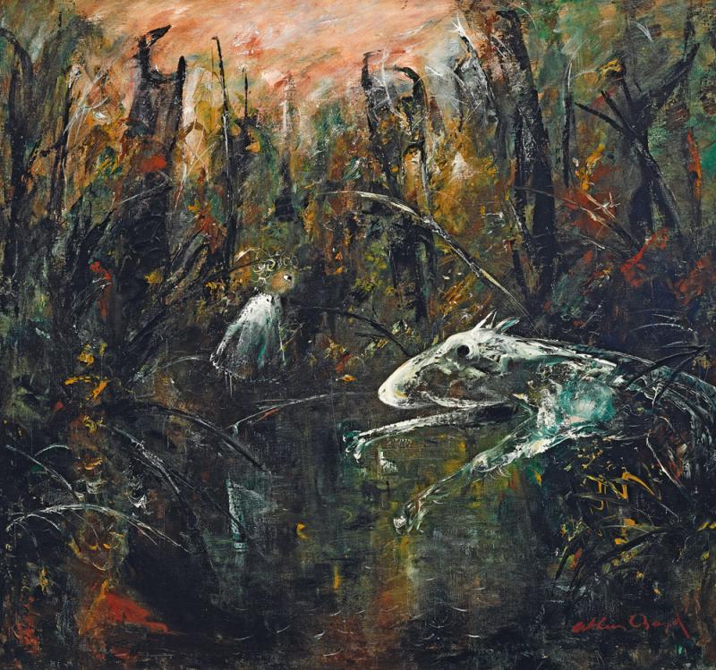 Arthur Boyd - Child and White Dog by a Pond