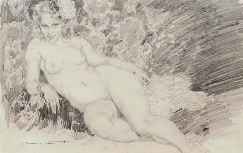 Norman Lindsay - Study for Reclining Nude (also known as The Chaise Longue)