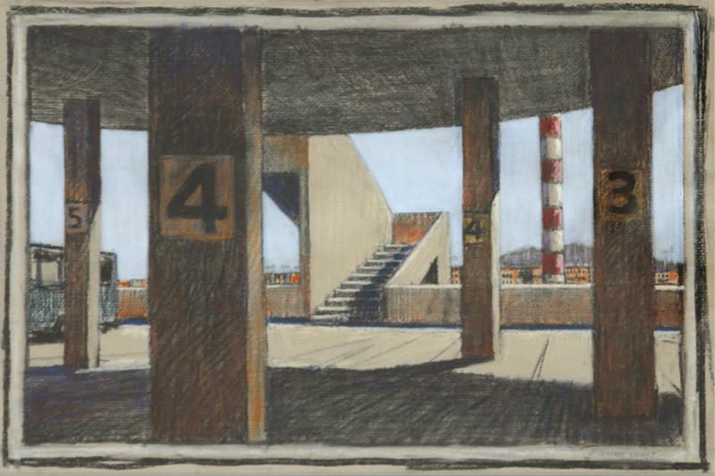 Jeffrey Smart - First Study for Morning Jogger in Parking Garage, Adelaide
