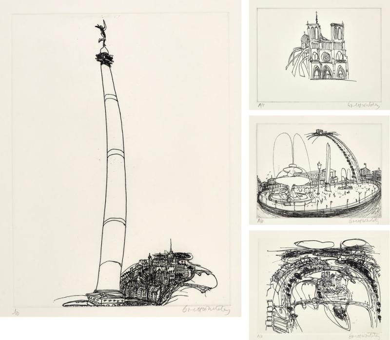 BRETT WHITELEY - collection of four etchings of Paris