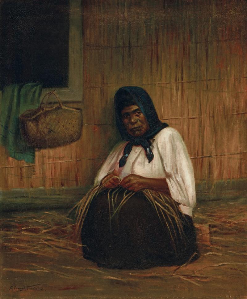 Edward Friström - Māori Woman Weaving with Kete