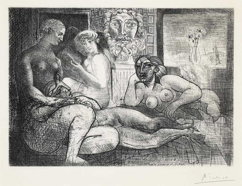PABLO PICASSO - Quatre Femmes nues et T\xE9te sculpt\xE9e, from: La Suite Vollard