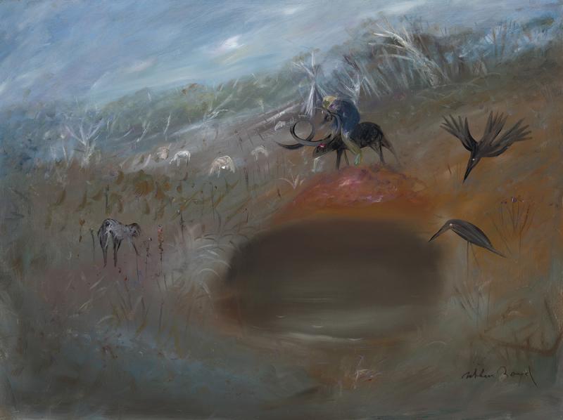 ARTHUR BOYD - Landscape with Hunter, Crows and Dark Pond