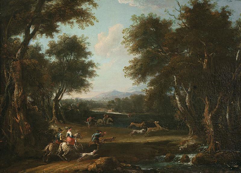 FLEMISH SCHOOL - Landscape with Hunting Party
