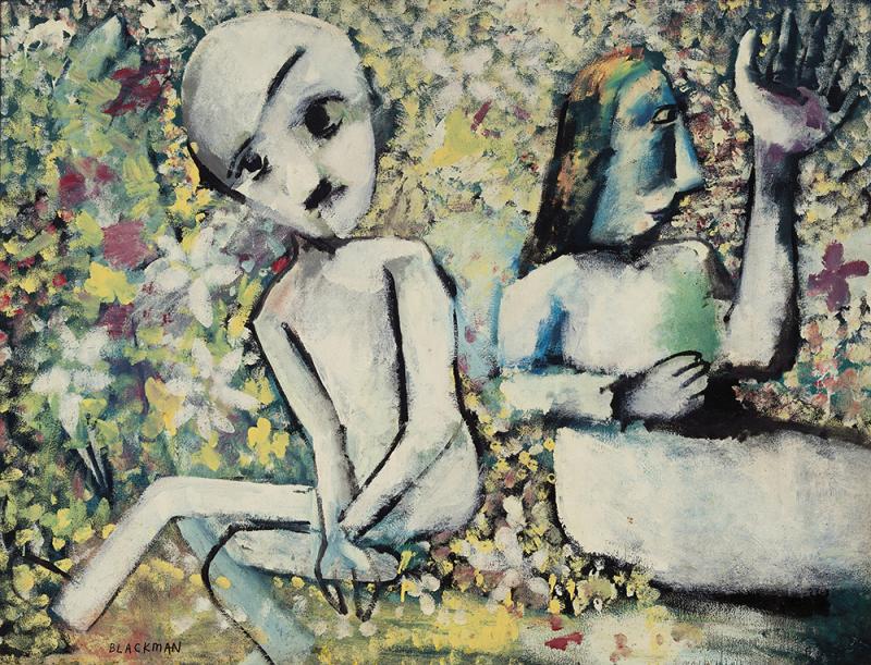 CHARLES BLACKMAN - Girl and Boy Surrounded by Flowers
