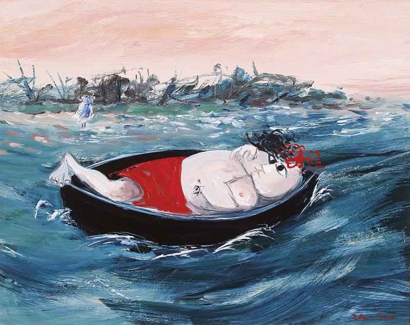 ARTHUR BOYD - Lovers in a Boat with a Pink Sky