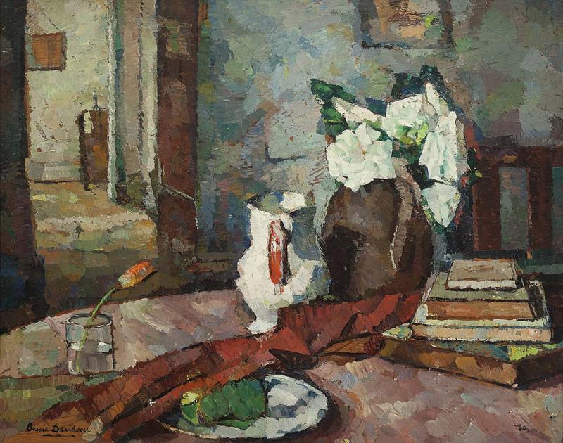 BESSIE DAVIDSON - Still Life - Interior with Jug and Vase of Flowers
