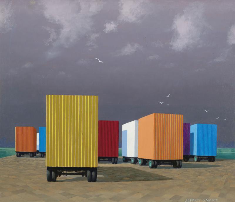 JEFFREY SMART - Waiting Containers, Syracuse Harbour